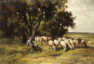 Animal Painting - un pastor y su rebaño charles emile jacques
